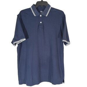 Tommy Bahama Polo Shirt Mens Medium Navy Blue Supima Cotton Tipped Trim